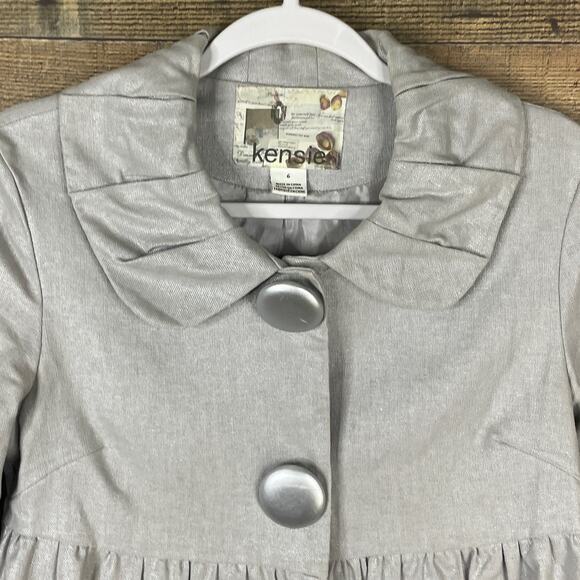 Kensie Silver Cropped Sleeve Linen Dress Coat Peplum Jacket Size 6 - Picture 2 of 11